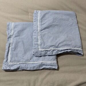 Laura Ashley Blue White Ticking Stripe Cotton Euro Pillow Shams Set of 2 28x28